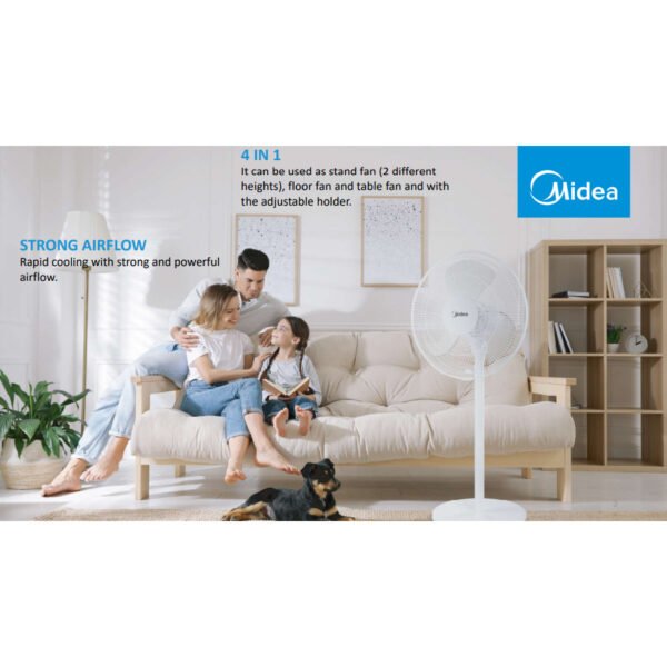 Midea 16'' Stand Fan Black MF-16FS23C-BK / 4 in 1 Multi Function Table Fan or Floor Fan / Adjustable Height / Black