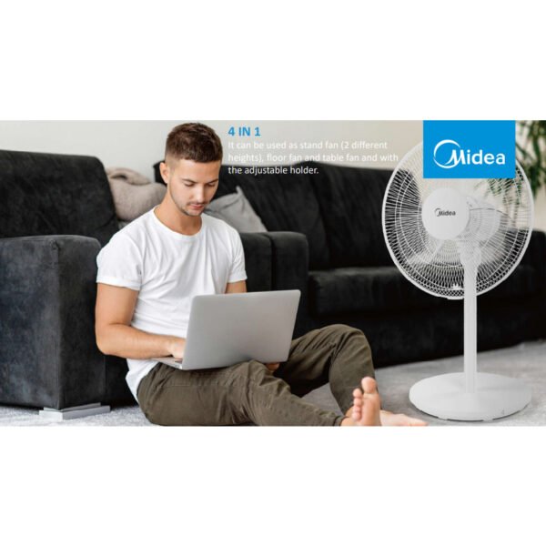 Midea 16'' Stand Fan Black MF-16FS23C-BK / 4 in 1 Multi Function Table Fan or Floor Fan / Adjustable Height / Black