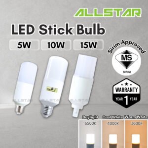 【SIRIM】LED Stick Bulb 10W 15W 5W E27 PLC 3000K Warm Light 6500K Daylight Bulb Mentol Lampu Energy Saving