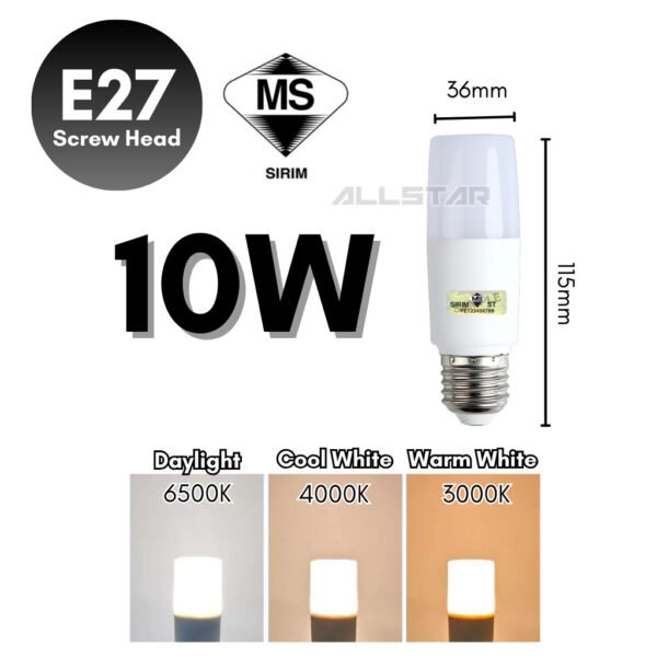 【SIRIM】LED Stick Bulb 10W 15W 5W E27 PLC 3000K Warm Light 6500K Daylight Bulb Mentol Lampu Energy Saving