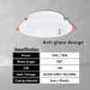 69f82c67aac42_1777871975.jpg Anti-Glare LED Recessed Downlight Plastic 12W 18W Lampu Siling Rumah Round Room Ceiling Lighting