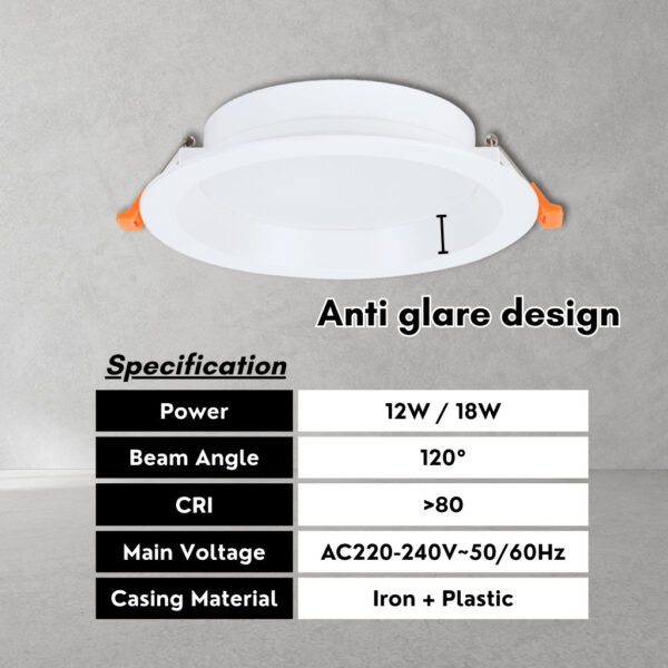 69f82c67aac42_1777871975.jpg Anti-Glare LED Recessed Downlight Plastic 12W 18W Lampu Siling Rumah Round Room Ceiling Lighting