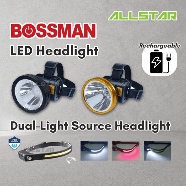 Bossman LED Head Lamp Waterproof Camping Head Light Rechargeable Torch Headlamp Lampu Kepala