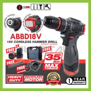 18V Cordless Impact Hammer Drill Electric Screwdriver Rechargeable Power Tool – 1 Year Warranty