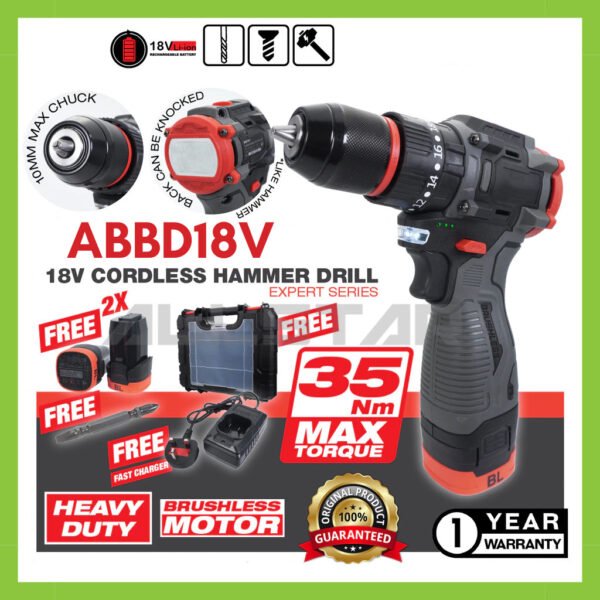 18V Cordless Impact Hammer Drill Electric Screwdriver Rechargeable Power Tool – 1 Year Warranty