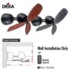 DEKA MDC168 16" 3 Blades Wall Fan 7 Speeds Remote Control Wall Mounted Ceiling Fan Black+Wood 120° Swing Kipas Dinding