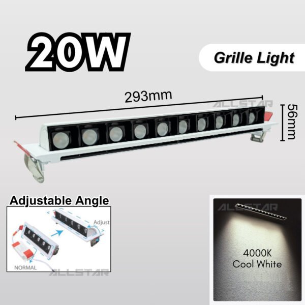 Recessed Grille Light Adjustable Ceiling Spotlight 10W 20W 3000K 4000K