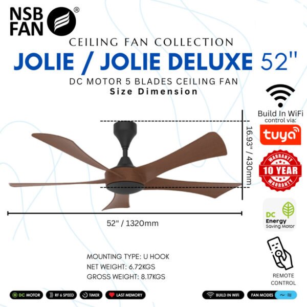 69f82c7632293_1777871990.jpg NSB FAN | JOLIE 52 Inches 5 Blade ABS DC Motor 6 R/F Speeds Remote Control Designer Ceiling Fan