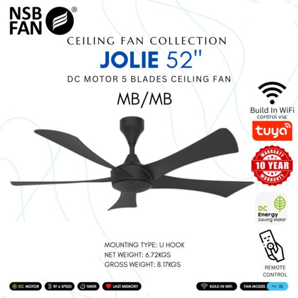 69f82c7682935_1777871990.jpg NSB FAN | JOLIE 52 Inches 5 Blade ABS DC Motor 6 R/F Speeds Remote Control Designer Ceiling Fan