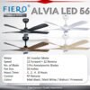 Fiero ALVIA / ALVIA LED 5 Blades 56" DC Motor Ceiling Fan with 24 Speeds Remote Control - Black/White/Pinewood/Walnut