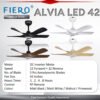 Fiero ALVIA / ALVIA 42" LED 5 Blades DC Motor Ceiling Fan with 24 Speeds Remote Control - Black/White/Pinewood/Walnut