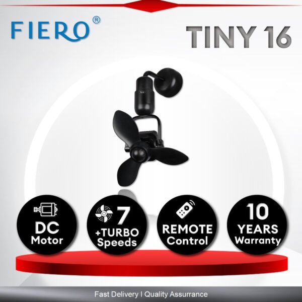 Fiero TINY 16" 3 Blades DC Motor Designer Wall Fan with 8 Speeds + RF Remote Control - Black/Walnut/Pinewood/RoseWood