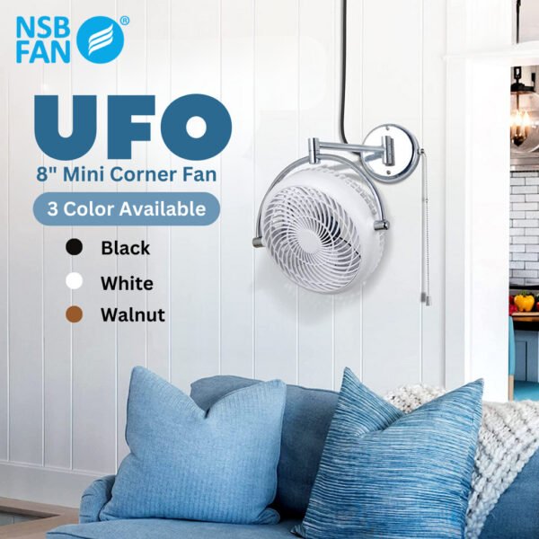 69f82c77eb68f_1777871992.jpg NSB UFO Corner Fan 8" Ceiling Wall Mount Fan 3 Blade Angle Adjustable Fan Kipas Koner Ruang Tamu Kipas Dapur