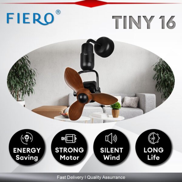 Fiero TINY 16" 3 Blades DC Motor Designer Wall Fan with 8 Speeds + RF Remote Control - Black/Walnut/Pinewood/RoseWood