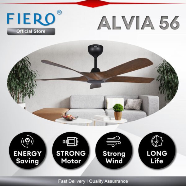 Fiero ALVIA / ALVIA LED 5 Blades 56" DC Motor Ceiling Fan with 24 Speeds Remote Control - Black/White/Pinewood/Walnut
