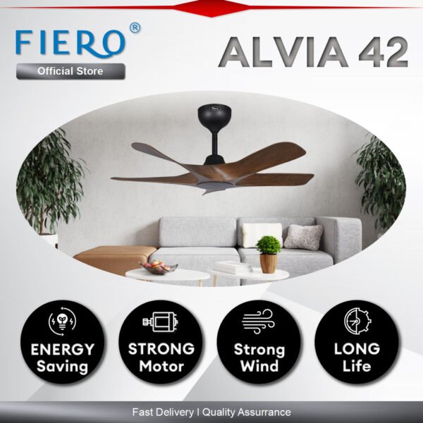 Fiero ALVIA / ALVIA 42" LED 5 Blades DC Motor Ceiling Fan with 24 Speeds Remote Control - Black/White/Pinewood/Walnut