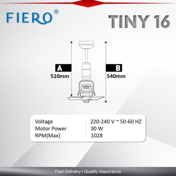 Fiero TINY 16" 3 Blades DC Motor Designer Wall Fan with 8 Speeds + RF Remote Control - Black/Walnut/Pinewood/RoseWood