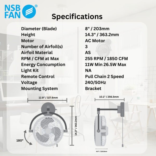 69f82c78b1cf3_1777871992.jpg NSB UFO Corner Fan 8" Ceiling Wall Mount Fan 3 Blade Angle Adjustable Fan Kipas Koner Ruang Tamu Kipas Dapur