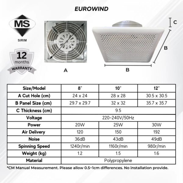 69f82c78c8ac2_1777871992.jpg Eurowind Ceiling Ventilation Fan 8" 10" Exhaust Fan Air Ejector Kitchen Toilet Bedroom
