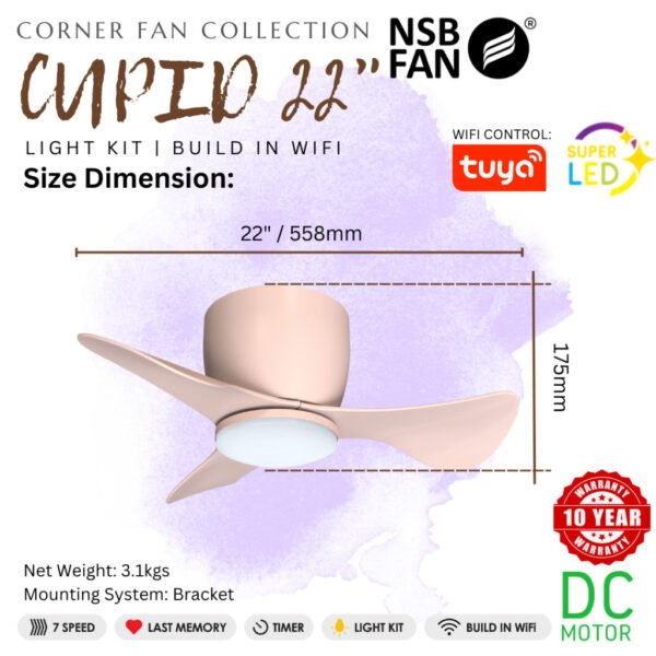 69f82c7904a71_1777871993.jpg NSB Cupid 22-Inch Ceiling Fan with LED Light Kit and WiFi Control, 3-Blade DC Motor 6-Speed Remote