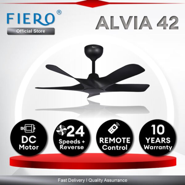 Fiero ALVIA / ALVIA 42" LED 5 Blades DC Motor Ceiling Fan with 24 Speeds Remote Control - Black/White/Pinewood/Walnut