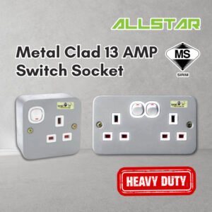 69f82c7c29f93_1777871996.jpg 13AMP Metal CLAD SINGLE 1 Gang OR DOUBLE 2 Gang SWITCH SOCKET 3 PIN METAL CLAD