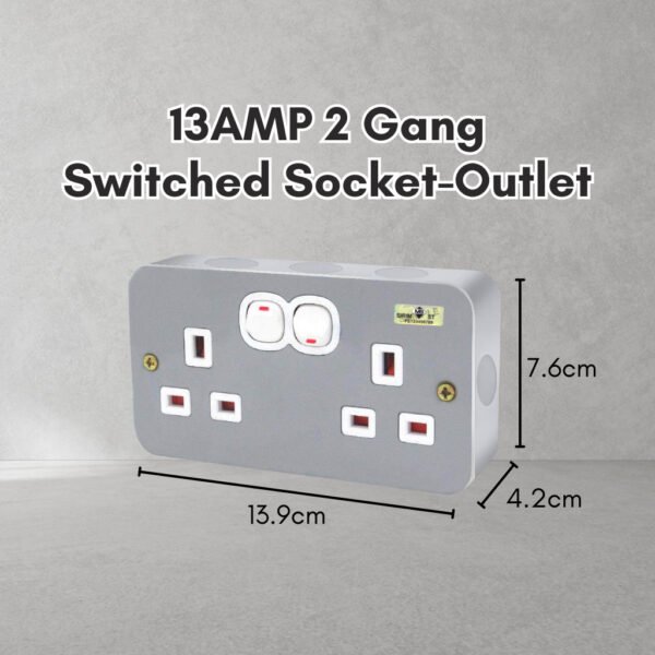 13AMP Metal CLAD SINGLE 1 Gang OR DOUBLE 2 Gang SWITCH SOCKET 3 PIN METAL CLAD