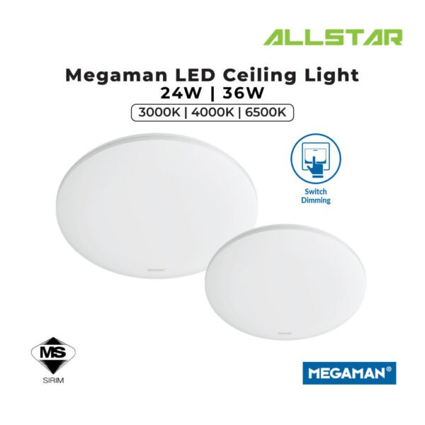 MEGAMAN MXL1075 LED Round Surface Ceiling Light 24W/36W 12"/14" (White) [6500K/3in1 Colour] || Surface Downlight