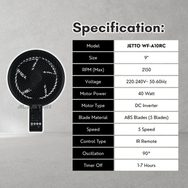 69f82c80c75f6_1777872000.jpg 【NEW】DEKA FIERO JETTO A10RC JETTO SF-B30RC 9" 5 Blades 5 Speeds with R/C DC Motor Wall Fan Stand Fan Kipas Berdiri