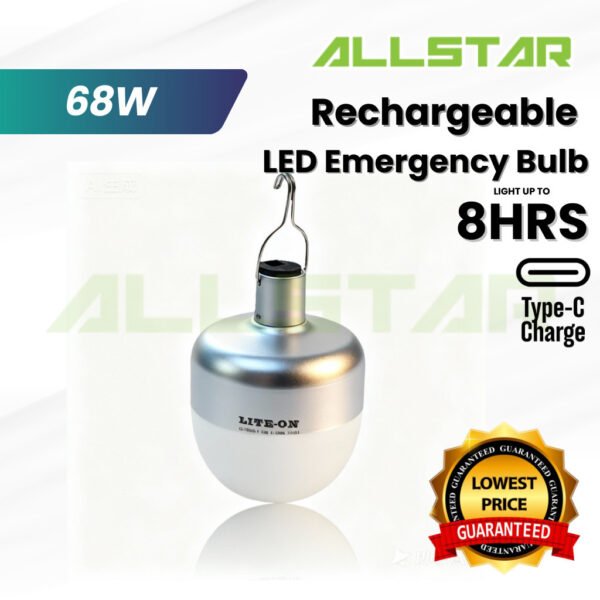 Lite-On LO1801EB LED Rechargeable Emergency Bulb – 68W / 128W / 180W Super Bright DL-6500K + USB Cable