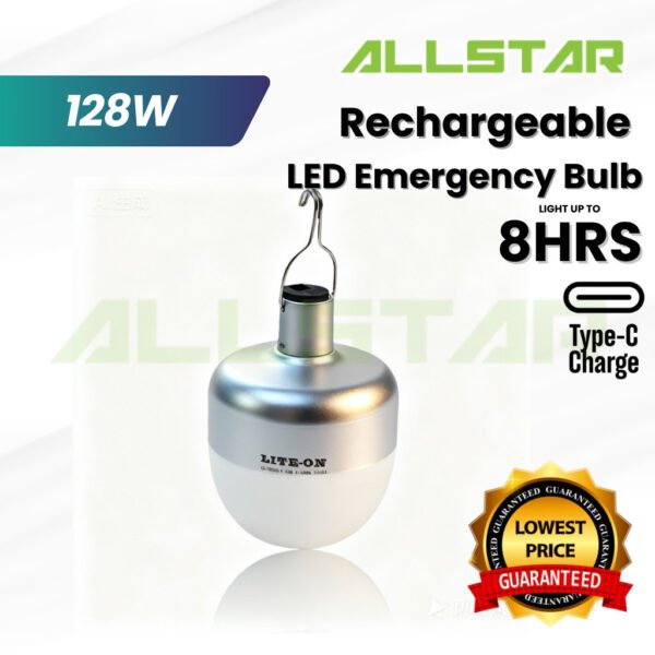 Lite-On LO1801EB LED Rechargeable Emergency Bulb – 68W / 128W / 180W Super Bright DL-6500K + USB Cable