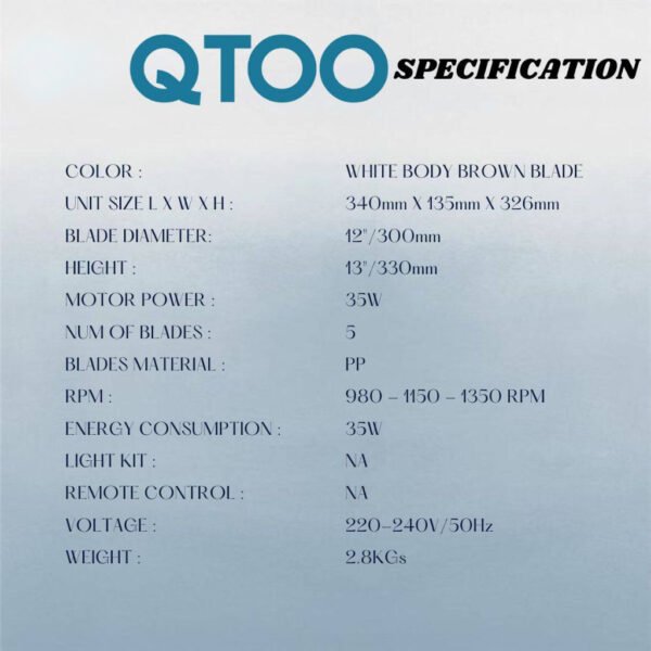NSB QTOO 12 Inches Table Fan (White Body Brown Blade)