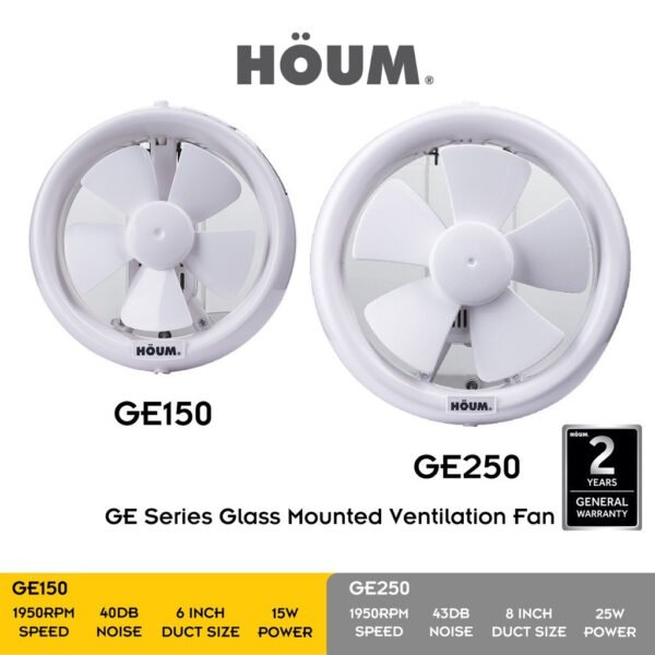 69f82c887eb39_1777872008.jpg Houm DE GE Series Glass Wall Mounted Ventilation Fan GE150 6inch/GE250 8inch/DE180 7inch Bedroom Toilet Exhaust Fan