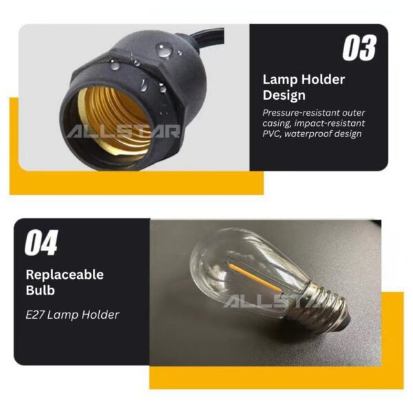 69f82c88b949a_1777872008.jpg Waterproof 10MTR X10 E27 Lamp Holder Outdoor LED String Light Cafe Garden Weatherproof Hanging Bulb Socket Patio Raya