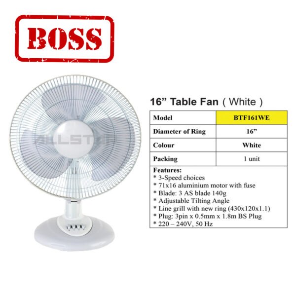 【SIRIM】12"/ 16" Table Fan Kipas Meja 3 Blades Adjustable High Air Delivery 3 Speed Push Button