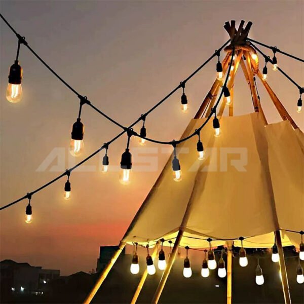 69f82c89ca073_1777872009.jpg Waterproof 10MTR X10 E27 Lamp Holder Outdoor LED String Light Cafe Garden Weatherproof Hanging Bulb Socket Patio Raya