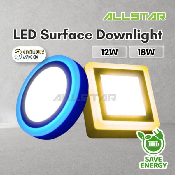 LED Surface Downlight 3 Mode 3 Color 12W 18W 24W Mounted Home Lighting Ceiling Light Lampu Siling 3 Mod 3 Warna