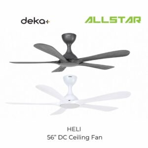 71 DEKA+ HELI 56'' 5 Blades 14 Speeds +TURBO with Remote Control DC Motor Swan White Wood /Titanium Black Wood Kipas Siling