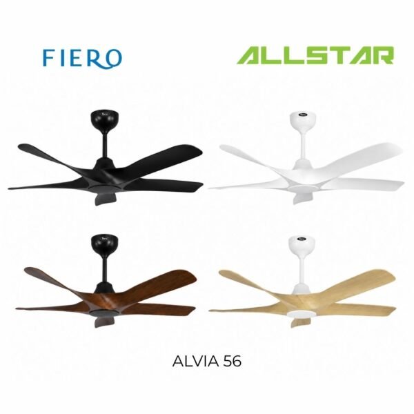 Fiero ALVIA / ALVIA LED 5 Blades 56" DC Motor Ceiling Fan with 24 Speeds Remote Control - Black/White/Pinewood/Walnut