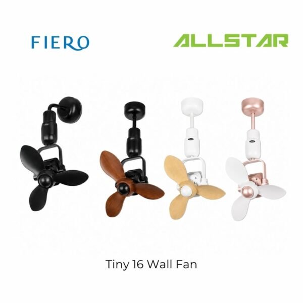 Fiero TINY 16" 3 Blades DC Motor Designer Wall Fan with 8 Speeds + RF Remote Control - Black/Walnut/Pinewood/RoseWood
